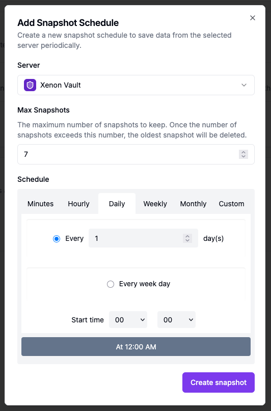 Add Snapshot Schedule
