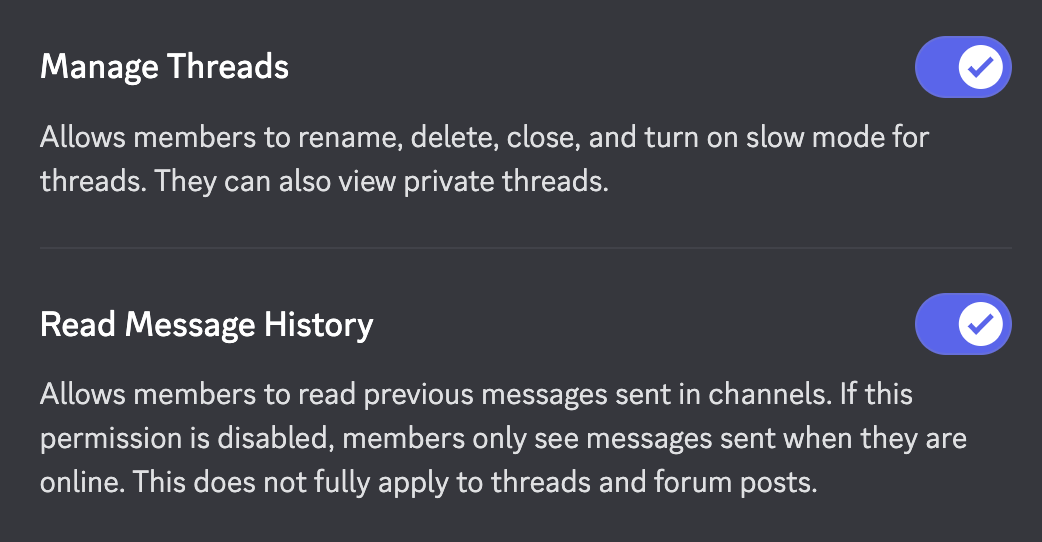 Manage Threads &amp; Read Message History Permissions